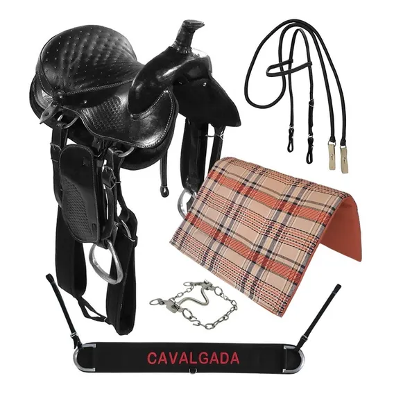 Sela Americana Tradicional + Peitoral Cavalgada + Acess贸rios Cor Preto Foto 1