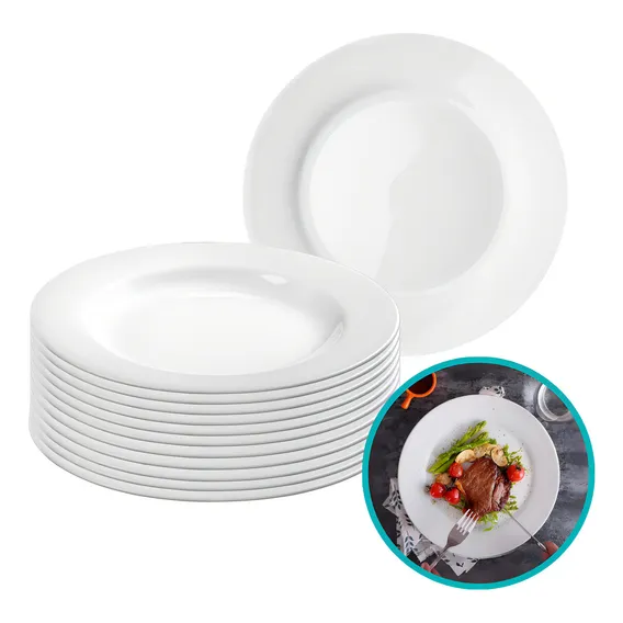 Kit 12 Pratos Redondo Raso Opaline Branco Restaurante 27cm Foto 1