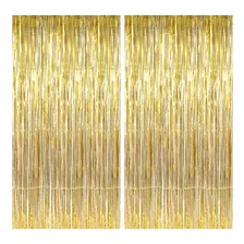 Kit 2 Cortina De Fita Metalizada Festa Franja 1x2 Mts Decor Cor Dourado Foto mini 1