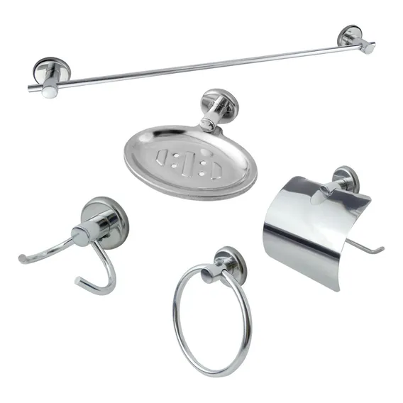 Kit Para Banheiro Stander Em Aço Inox 5 Peças Cromado Foto 1