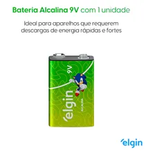 01 Pilha Bateria 9v Alcalina Elgin 1 Cartela Foto mini 4