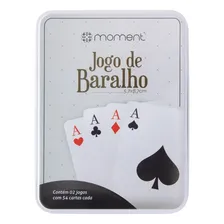 02 Baralhos Plástico Cartas Estojo Lata Tranca Truco Buraco Foto mini 1