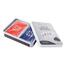02 Baralhos Plástico Cartas Estojo Lata Tranca Truco Buraco Foto mini 3