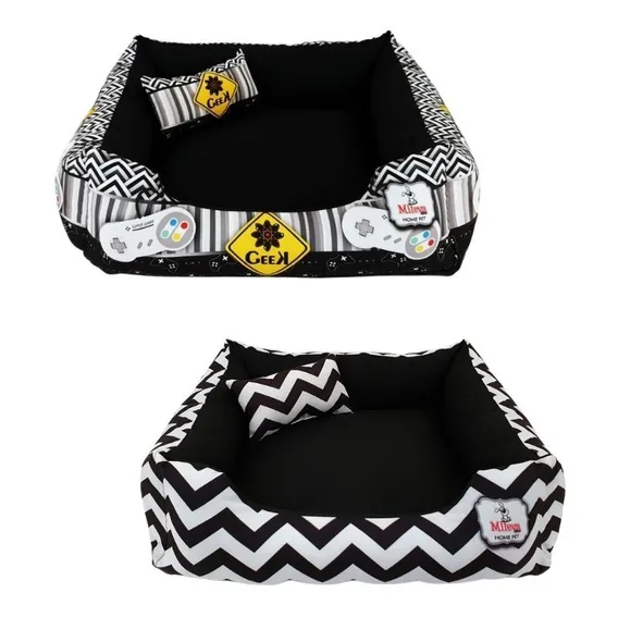 02 Cama P/ Cachorro Gato Caminha Pet 70x70 100% Lavável Cor Game/chevron Preto Foto 1