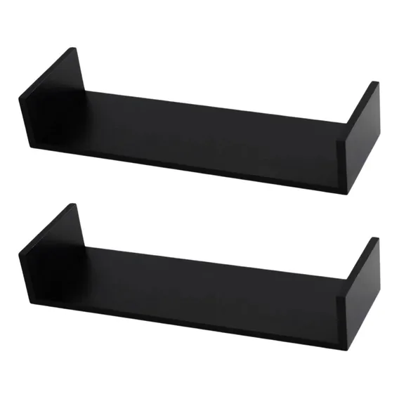 02 Prateleiras U 60x20 Mdf Livros Decoração Fotos Quarto Cor Preto Foto 1