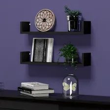 02 Prateleiras U 60x20 Mdf Livros Decoração Fotos Quarto Cor Preto Foto mini 2