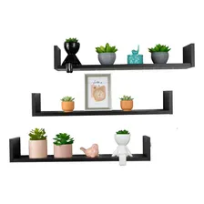 02 Prateleiras U 60x20 Mdf Livros Decoração Fotos Quarto Cor Preto Foto mini 3