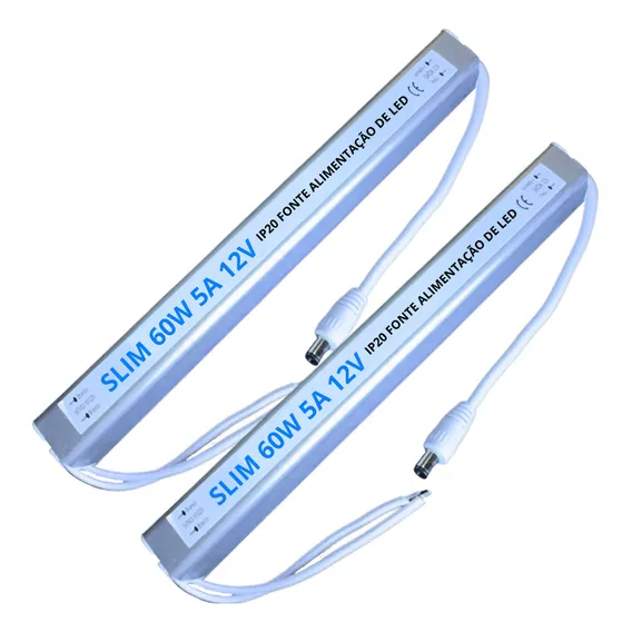 02pçs Fonte Ultra Slim Mini 12v 60w 5a Biv P/ Fita Led Cftv Foto 1