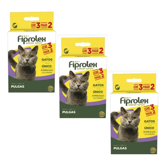 03 Caixas Fiprolex Gatos Com 3 Pipetas Antipulgas Foto 1