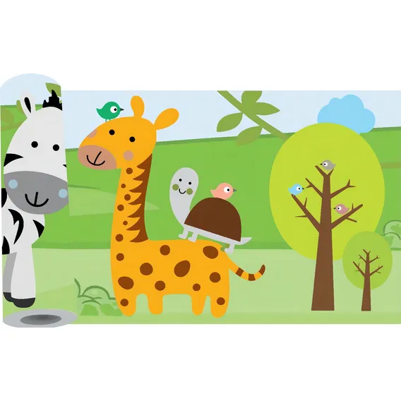 03 Faixas Border Zoo Safari Adesivo Parede Infantil Com Nome Cor Colorido Foto 1