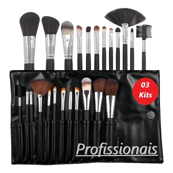 03 Kit 12 Pinceis Profissionais Macrilan Em Atacado An01 Cor Preto Foto 1