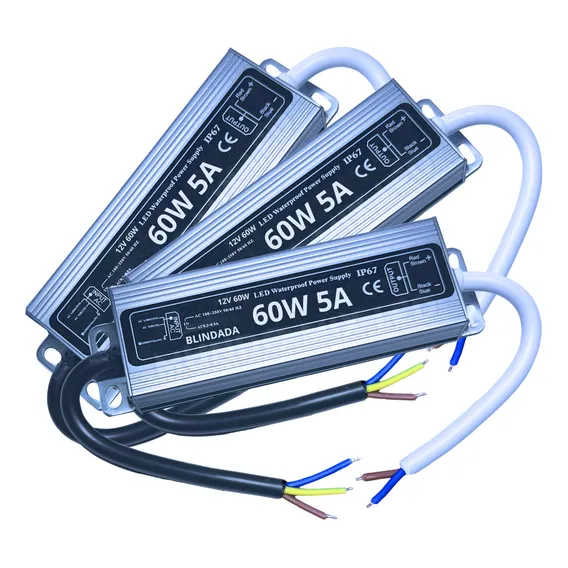 03pçs Fonte Blindada A Prova Dágua Para Fita Módulo Led Piscinas 12v 5a 60w Ip67 Foto 1