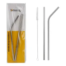 04 Canudos Aço Inox Reto Curvo + 2 Limpadores 21cm Foto mini 4