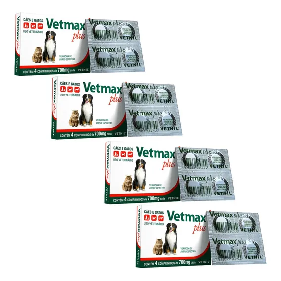 04 Cx VermĂfugo CĂŁes Gatos Vetmax Plus 4 Comprimidos Vetnil Foto 1