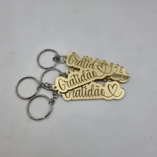 05 Chaveiros AcrÃlico Espelhado Dourado Gratidão Com Argola Foto mini 2