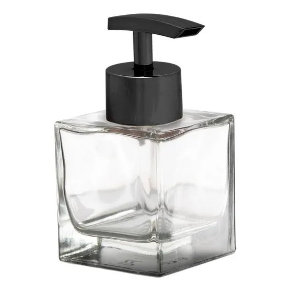 05 Porta Sabonete Líquido Vidro Cubo 100ml Super Luxo Cor Válvula Preta Foto 1