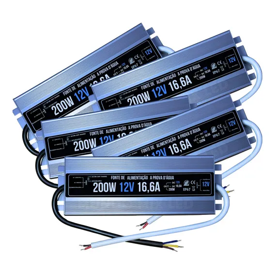 05pçs Fonte Blindada Automátic P/ Fita Led Ip67 200w 12v 16a Foto 1