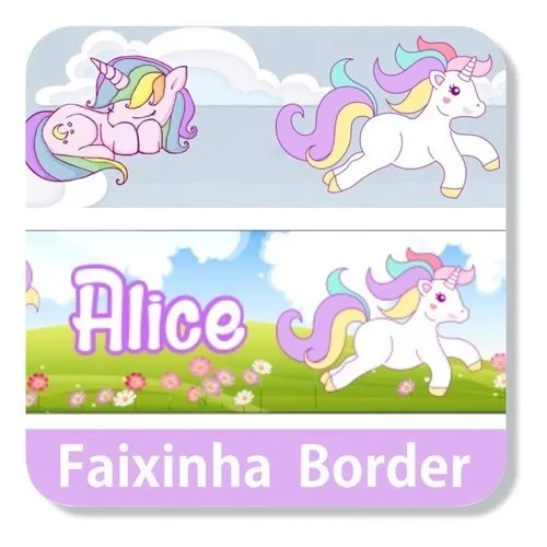 06 Faixas Border Decorativa Unicornio Adesivo Parede Papel Cor Colorido Foto 1
