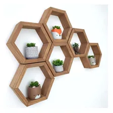06 Nichos Hexagonal Colmeia Decoração De Ambientes Pintado Cor Pinus Natural Foto mini 1