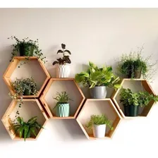 06 Nichos Hexagonal Colmeia Decoração De Ambientes Pintado Cor Pinus Natural Foto mini 2