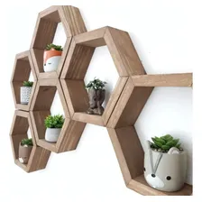 06 Nichos Hexagonal Colmeia Decoração De Ambientes Pintado Cor Pinus Natural Foto mini 3