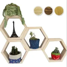 06 Nichos Hexagonal Colmeia Decoração De Ambientes Pintado Cor Pinus Natural Foto mini 4