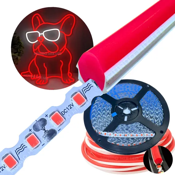 06mts Mangueira Neon Led 6mm Segunda Geração + Fita Led Luz Vermelho Foto 1