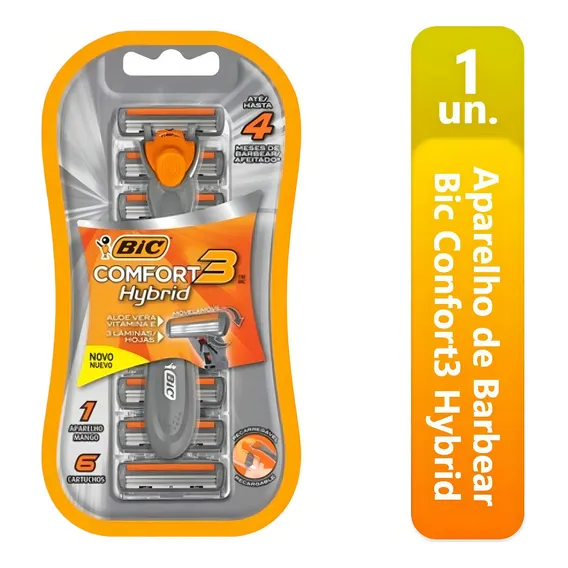 1 Aparelho De Barbear +6 Catuchos Refil Bic Confort3 Hybrid Foto 1