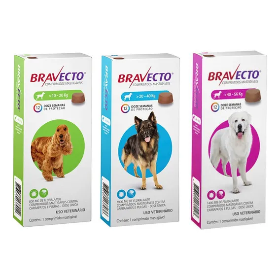 1 Bravecto 10 A 20kg 1 Bravecto 20 A 40kg 1 Bravecto 40a56kg Foto 1