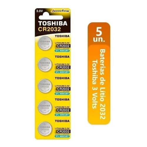 1 Cartela Bateria Moeda Toshiba Cr2032 3v Lithium 5 Unid Foto 1
