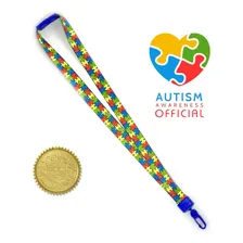 1 Cordão Crachá Identificação Autista Autismo Cor Official Foto mini  2