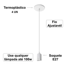 1 Fio Pendente 3m Soquete Liso E27 Cabo Pp Branco Lustre Foto  mini 1