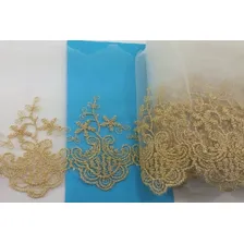 1 Mt Guipir De Tule Lindo Detalhe Dourado Bem Largo 15cm Nx Foto mini 2