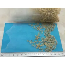 1 Mt Guipir De Tule Lindo Detalhe Dourado Bem Largo 15cm Nx Foto mini 4