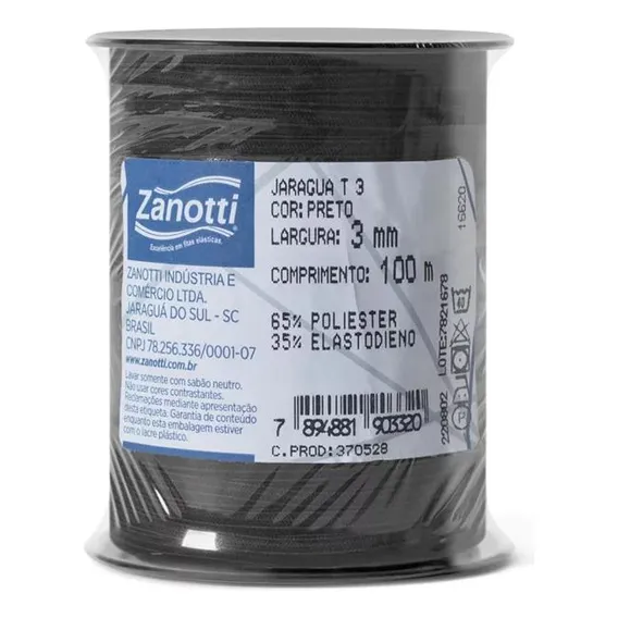 1 Rolo Elastico Zanotti Jaraguá 3mm C/100 Metros Cor Preto Confecção Foto 1