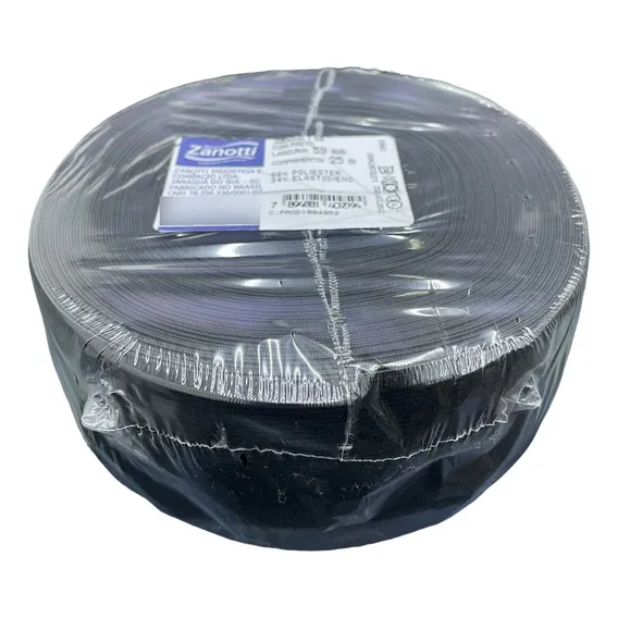 1 Rolo Elastico Zanotti Jaragua 60 C/ 25 Metros Preto Desenho Do Tecido Liso Foto 1