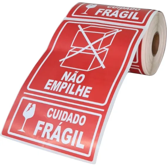 1 Rolo Etiqueta Não Empilhe Frágil 100x150mm(10x15cm)couche Cor Vermelho E Branco Foto 1