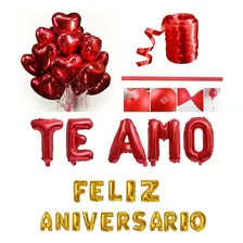 10 Balão Coração Metalizado + Te Amo + Feliz Aniversário Cor Vermelho Coração / Letras Foto  mini 1