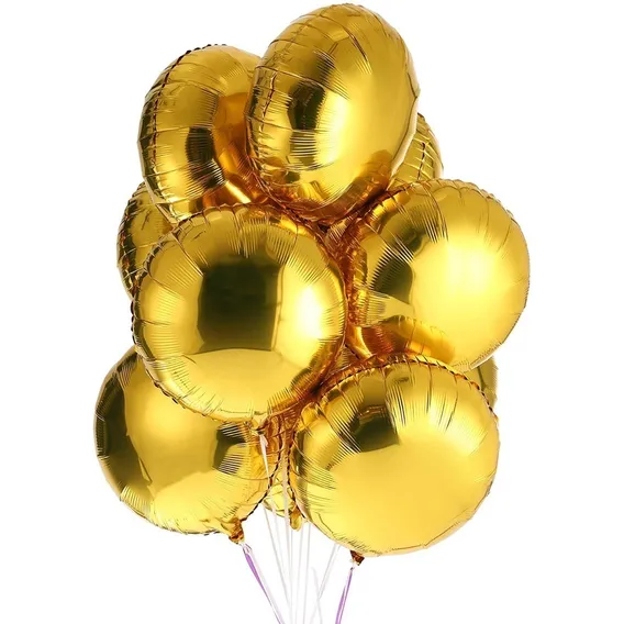 10 Balão Dourado Metalizado Redondo 45cm Gás Hélio Festa Ar Foto 1