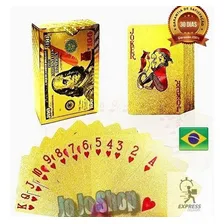 10 Baralho Dourado Ouro 24k Dollar Poker Cartas Jogos P'agua Foto mini 1