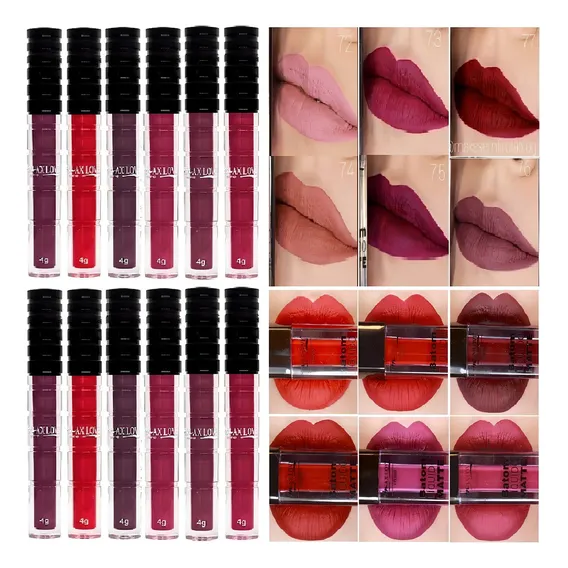 10 Batom Líquido Matte 12 Horas Max Love 10 Cores Atacado Acabamento Fosco Cor Vermelho Foto 1