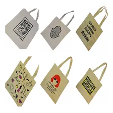 10 Bolsas Ecobag Sacola Algodão Cru Estampadas Atacado Cor Bege Variadas Foto mini 1