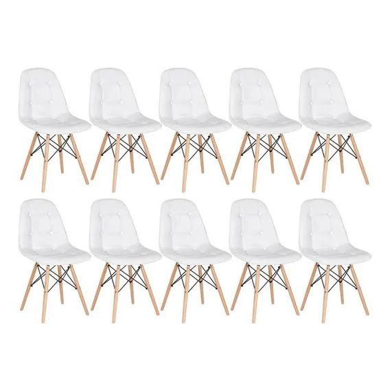10 Cadeiras Estofada Botão Eames Botonê Capitonê Cores Assento Branco Foto 1