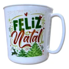 10 Caneca Feliz Natal Jantar Lembrancinha Familia Papai Noel Cor Branco Foto  mini 1