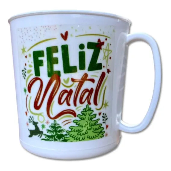 10 Caneca Feliz Natal Jantar Lembrancinha Familia Papai Noel Cor Branco Foto 1