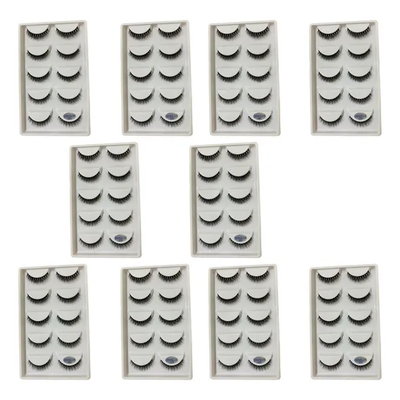 10 Cartelas 5 Pares De Cílios Postiços 3d H13mini -50 Pares Comprimento 4 Mm Cor Preto Espessura 1 Mm Foto 1