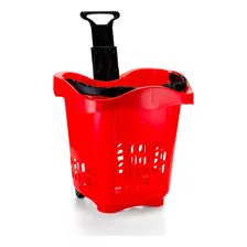10 Cestinha De Supermercado Cesta Compras C/ Rodinha Puxador Cor Vermelho Foto mini 1