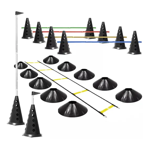 10 Cones Furados C/ Barreiras + Escada Agilidade + 10 Pratos Foto 1