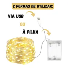 10 Fio De Fada 10 Metros Cordão Led De Luz 100 Led Usb Pilha Cor Das Luzes Branco Frio Foto mini 2