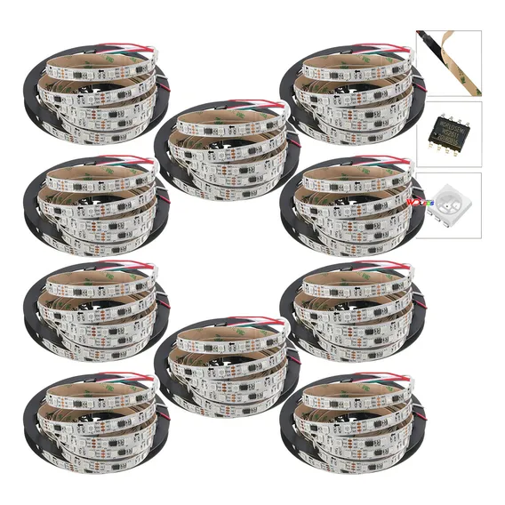 10 Fitas Led Ws2811 5m 300 Leds 12 Volts Branca Ip30 Foto 1